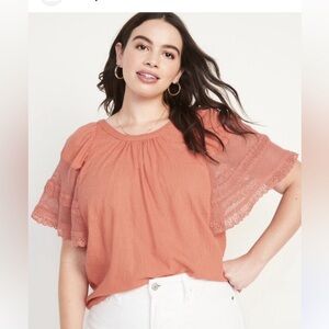 Old Navy Rose Flowy Puff Sleeve Blouse Top Small